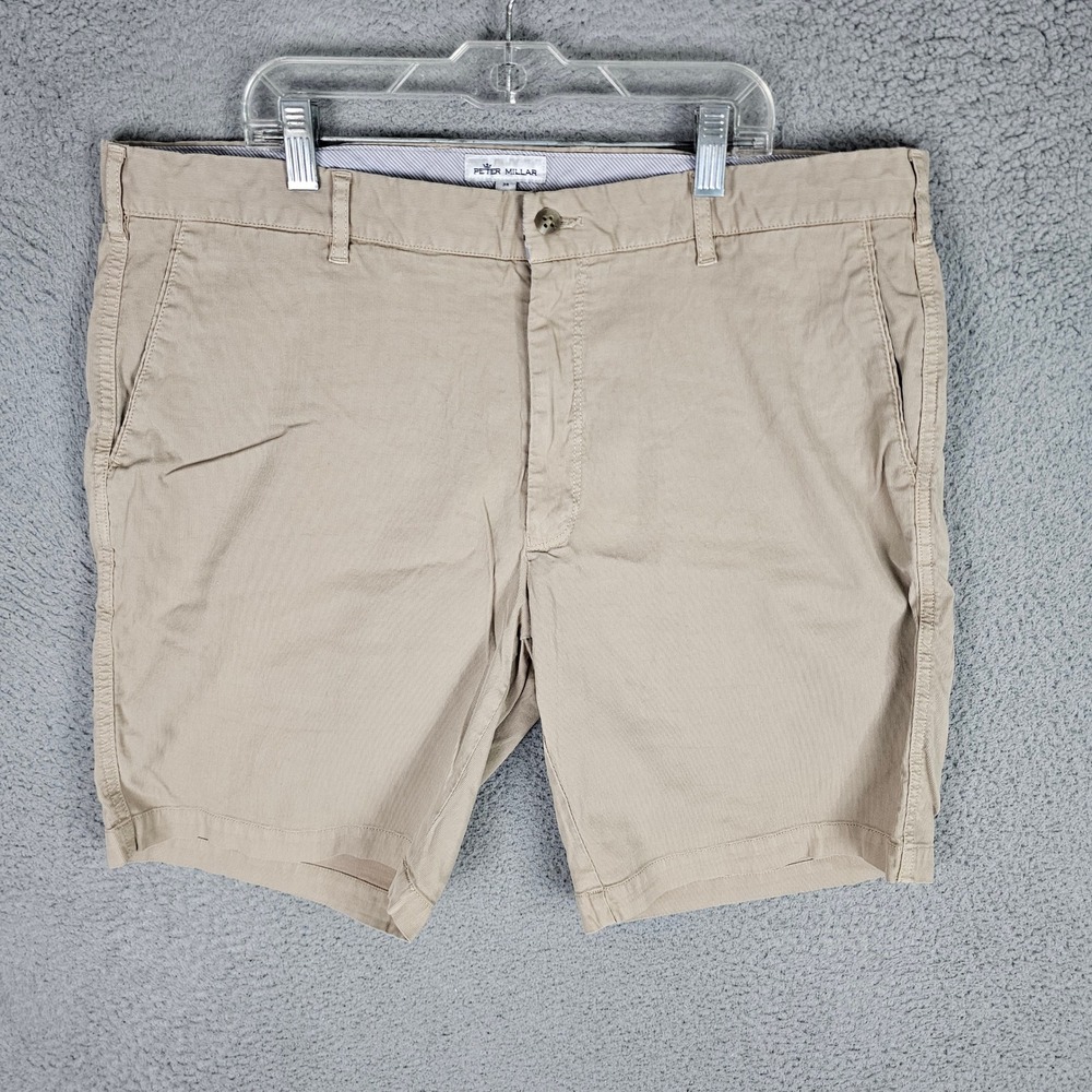 Peter Millar Shorts Mens 38 Khaki MA22B10 Cotton Tencel Blend Flat Front Golf